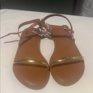 Elegant Tan Sandals with Gold Accentssize 6.5, 7, 8.5, 10.